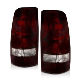 AmeriLite for 1999-2002 Chevy Silverado | 99-2006 GMC Sierra Truck Smoke Red Replacement Brake Tail Lights Pair - Passenger and Driver Side