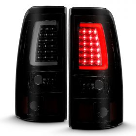 AmeriLite for 1999-2006 GMC Sierra / 99-02 Chevy Silverado Pick Up Truck Dark Black C-Type LED Tube Tail Lights Brake Lamp Set - Passenger and Driver Side