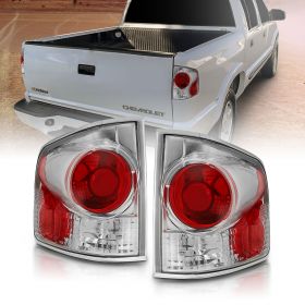 AmeriLite for 94-04 Chevy S-10 / GMC Sonoma Chrome Red Replacement Brake Lamp Tail Lights Assembly Set - Passenger and Driver Side