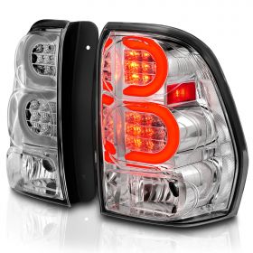 AmeriLite for 2002-2009 Chevy Trailblazer / EXT Crystla Chrome C-Type LED Tube Tail Lights Brake Lamps Pair - Driver and Passenger Side