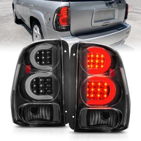 AmeriLite for 2002-2009 Chevy Trailblazer / EXT Clear Black C-Type LED Tube Tail Lights Brake Lamps Pair - Driver and Passenger Side