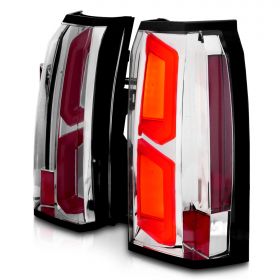 AmeriLite for 2015-2020 Chevy Tahoe Suburban [Full LED] C-Type Dual Light Bar Chrome Replacement Taillights Assembly Pair - Passenger and Driver Side