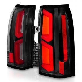AmeriLite for 2015-2020 Chevy Tahoe Suburban [Full LED] C-Type Dual Light Bar Black Replacement Taillights Assembly Pair - Passenger and Driver Side