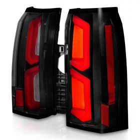 AmeriLite for 2015-2020 Chevy Tahoe Suburban [Full LED] C-Type Dual Light Bar Dark Black Replacement Taillights Assembly Pair - Passenger and Driver Side