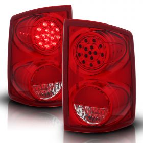 AmeriLite for 2005-2011 Dodge Dakota Clear Red LED Replacement Tail Light Assembly - Driver and Passenger Side