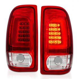 AmeriLite for 1997-2004 Dodge Dakota C-Type LED Crystal Red Tail Lights Brake Lamps Set - Passenger and Driver Side