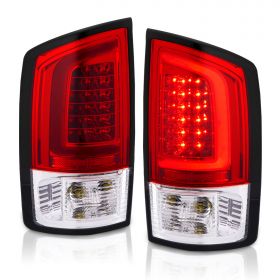 AmeriLite for 2002-2006 Dodge Ram 1500 2003-06 Ram 2500 3500 Pickup Clear Red C-Type LED Tube Replacement Tail Lights Brake Lamps Pair - Driver and Passenger Side