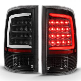 AmeriLite for 2009-2018 Dodge Ram 1500 / 10-18 Ram 2500 3500 Clear Black C-Type LED Tube Replacement Tail Light Assembly Set - Do Not Fit Factory LED Version