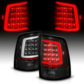 AmeriLite for 2009-2018 Dodge Ram 1500 2500 3500 Truck C-Type Sequential LED Black Replacement Tail Light Set - Passenger and Driver Side