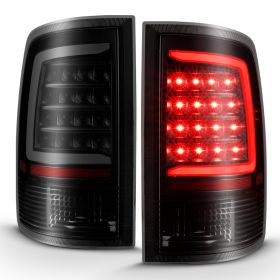 AmeriLite for 2009-2018 Dodge Ram 1500 / 10-18 Ram 2500 3500 Dark Black C-Type LED Tail Light Assembly Set [Do Not Fit - Factory LED Version]