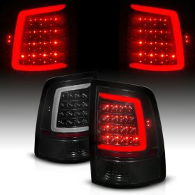 AmeriLite for 2009-2018 Dodge Ram 1500 2500 3500 Truck C-Type Sequential LED Smoke Black Replacement Tail Light Set - Passenger and Driver Side