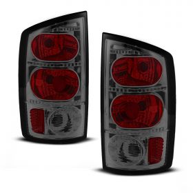 AmeriLite for 2002-2006 Dodge Ram 1500 | 03-06 Ram 2500 3500 Pickup Euro-Style Smoke Chrome Replacement Taillights Pair - Driver and Passenger Side