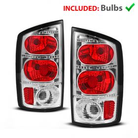 AmeriLite for 2002-2006 Dodge Ram 1500 | 03-06 Ram 2500 3500 Pickup Euro-Style Crystal Chrome Replacement Taillights Pair - Driver and Passenger Side