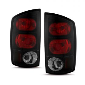 AmeriLite for 2002-2006 Dodge Ram 1500 | 03-06 Ram 2500 3500 Pickup Euro-Style Clear Black Replacement Taillights Pair - Driver and Passenger Side