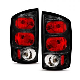 AmeriLite for 2002-2006 Dodge Ram 1500 | 03-06 Ram 2500 3500 Pickup Euro-Style Clear Black Replacement Taillights Pair - Driver and Passenger Side