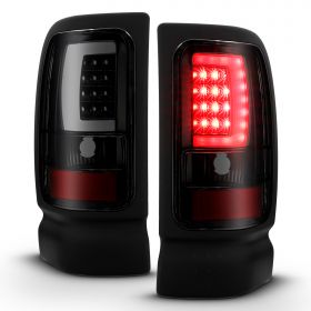 AmeriLite for 1994-2001 Dodge Ram 1500 2500 3500 Truck Black Smoke C-Bar LED Tube Replacement Tail Lights Signal Lamp Pair - Passenger and Driver Side