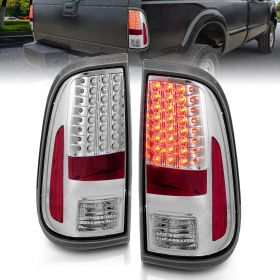 AmeriLite for 2008-2016 Ford F250 F350 F450 Super Duty Pickup Truck Crystal Clear Chrome LED Replacement Brake Lamps Taillights Set - Passenger and Driver Side