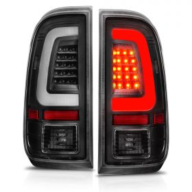 AmeriLite for 2008-2016 Ford F250 F350 F450 SD Black C-Type LED Tube Tail Lights w/ Reverse Bulb - Passenger and Driver Side