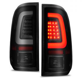 AmeriLite for 2008-2016 Ford F250 F350 F450 SD Dark Black C-Type LED Tube Tail Lights w/ Reverse Bulb - Passenger and Driver Side
