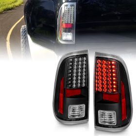 AmeriLite for 08-16 Ford F250 F350 F450 Super Duty Pickup Truck Black LED Replacement Brake Lamps Taillights Set - Passenger and Driver Side