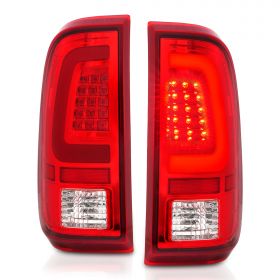 AmeriLite for 2008-2016 Ford F250 F350 F450 SD Ruby Red C-Type LED Tube Tail Lights w/ Reverse Bulb - Passenger and Driver Side
