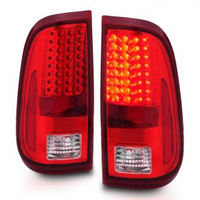 AmeriLite for 2008-2016 Ford F250 F350 F450 Super Duty Pickup Truck Clear Ruby Red LED Replacement Brake Lamps Taillights Set - Passenger and Driver Side