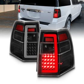 AmeriLite for 2007-2017 Ford Expedition [Full LED] C-Type Tube Sequential Light Black Replacement Tail Lights Set - Passenger and Driver Side