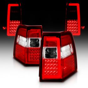 AmeriLite for 2007-2017 Ford Expedition [Full LED] C-Type Tube Sequential Turn Signal Red Replacement Tail Lights Set - Passenger and Driver Side