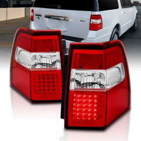 AmeriLite Clear Red LED Replacement Brake Tail Lights For 2007-2017 Ford Expedition - Passenger and Driver Side
