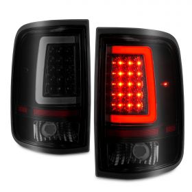 AmeriLite for 2004-2008 Ford F150 Styleside [Full LED] Smoke Dark Black C-Type Tube Tail Lights Pair - Driver and Passenger Side