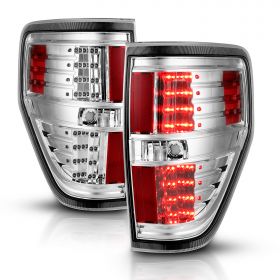 AmeriLite Chrome LED Replacement Brake Tail Lights Set For 09-14 Ford F-150 - Passenger and Driver Side