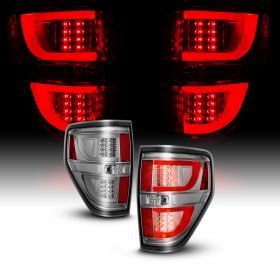AmeriLite Light Chrome Housing Smoke Lens LED Tube Bar Replacement Brake Tail lights Set For Ford F-150 Truck - Passenger and Driver Side