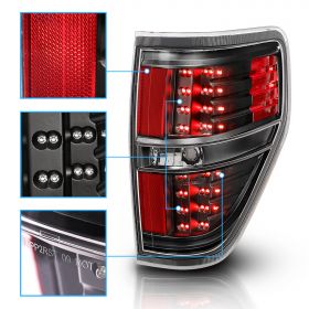 AmeriLite Black LED Replacement Brake Tail Lights Set For 09-14 Ford F-150 - Passenger and Driver Side