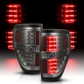 AmeriLite Smoke LED Replacement Brake Tail Lights Set For 09-14 Ford F-150 - Passenger and Driver Side