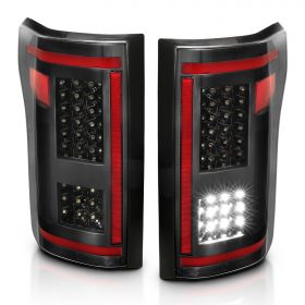 AmeriLite [Full LED] Red Tube Smooth Lens Sequential Signal Black Taillights Pair for 2015-2017 Ford F150 Pickup - Passenger and Driver Side