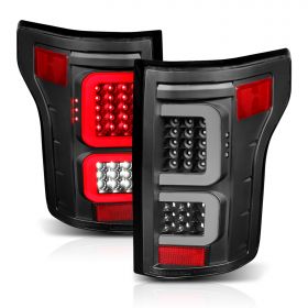 AmeriLite [Full LED] C-Type Light Bar Black Taillights Assembly Pair for 2015-2017 Ford F150 - Passenger and Driver Side