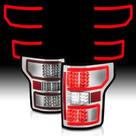 AmeriLite for 2018-2020 Ford F150 Pickup [Full LED] Light Tube Chrome Replacement Taillights Assembly Set - Driver and Passenger Side