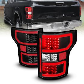 AmeriLite for 2018-2020 Ford F150 Truck [Full LED] Light Tube Black Replacement Tail Lights Assembly Set - Driver and Passenger Side