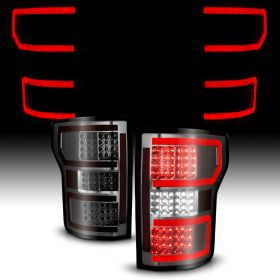 AmeriLite for 2018-2020 Ford F150 Truck [Full LED] Light Tube Smoke Replacement Taillights Assembly Set - Driver and Passenger Side