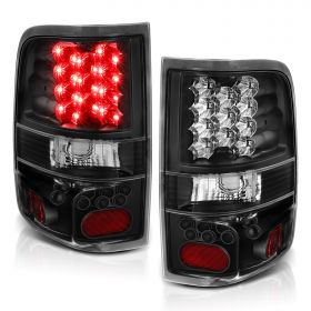 AmeriLite for 2004-2008 Ford F150 Pickup Styleside Clear Black LED Replacement Tail Lights Set - Passenger and Driver Side