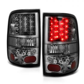 AmeriLite for 2004-2008 Ford F150 Truck Styleside Smoke Chrome LED Replacement TailLights Set - Passenger and Driver Side