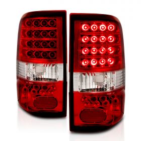 AmeriLite for 2004-2008 Ford F150 Styleside Clear Red LED Replacement TailLights Assembly Set - Passenger and Driver Side