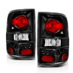 AmeriLite for 2004-2008 Ford F-150 Truck Euro Black Replacement Tail Lights Assembly Pair - Passenger and Driver Side