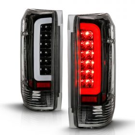 AmeriLite for 1989-1996 Ford F150 Bronco F250 F350 Truck 3D C-Type LED Tube Black Replacement Tail Light Set - Passenger and Driver Side