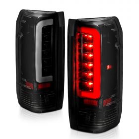 AmeriLite for 1989-1996 Ford F150 Bronco F250 F350 Truck 3D C-Type LED Tube Dark Smoke Replacement Tail Light Set - Passenger and Driver Side
