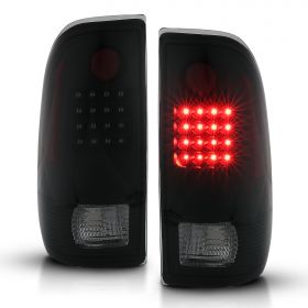 AmeriLite Dark Smoke Replacement LED Brake Turn Signal Tail Lights Pair For 97-03 Ford F150 / 99-07 F250 F350 - Driver and Passenger Set