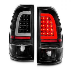 AmeriLite for 1997-2003 Ford F150 99-2007 F250 F350 SuperDuty C-Type LED Tube Crystal Black Tail Lights Brake Lamps Pair - Driver and Passenger Side