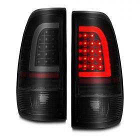 AmeriLite for 1997-2003 Ford F150 99-2007 F250 F350 SuperDuty C-Type LED Tube Black Smoke Replacement Tail Lights Brake Lamps Pair - Driver and Passenger Side