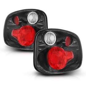 AmeriLite for 2001-2003 Ford F-150 Flareside Euro Carbon Fiber Replacement Tail Lights Brake Lamp Pair - Passenger and Driver Side