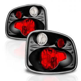 AmeriLite for 2001-2003 Ford F-150 Flareside Euro Black Replacement Tail Lights Brake Lamp Pair - Passenger and Driver Side